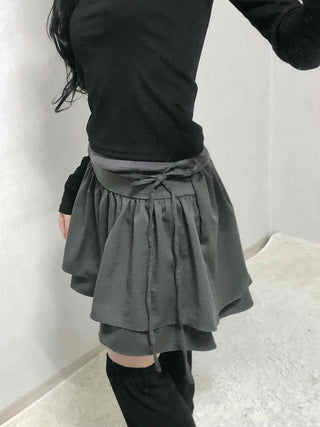 Layered Banding Gathered Mini Skirt