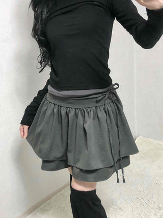 Layered Banding Gathered Mini Skirt