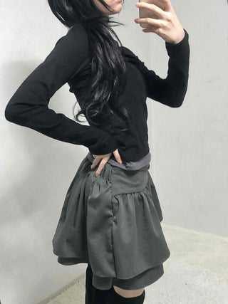 Layered Banding Gathered Mini Skirt