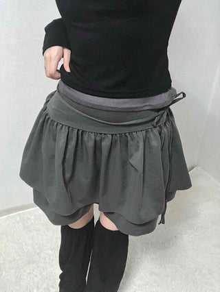 Layered Banding Gathered Mini Skirt