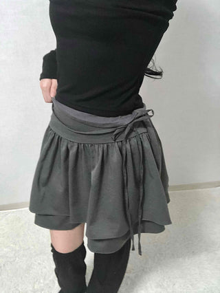 Layered Banding Gathered Mini Skirt