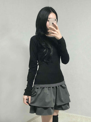 Layered Banding Gathered Mini Skirt