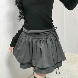Layered Banding Gathered Mini Skirt