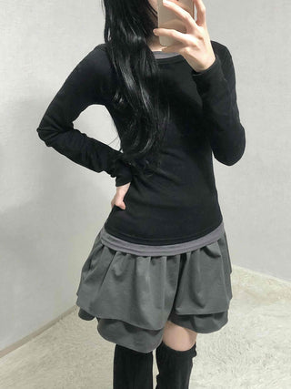 Layered Banding Gathered Mini Skirt