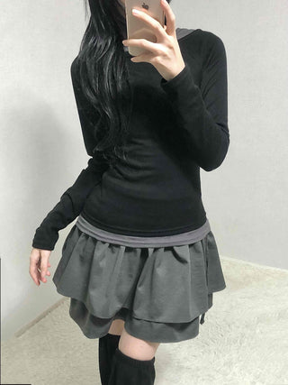 Layered Banding Gathered Mini Skirt