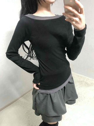 Layered Banding Gathered Mini Skirt