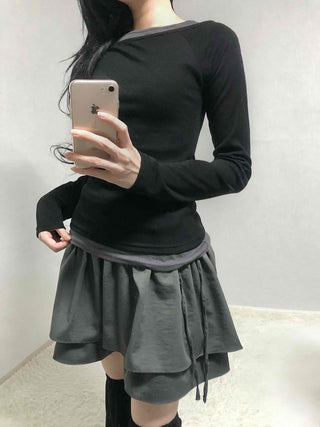 Layered Banding Gathered Mini Skirt