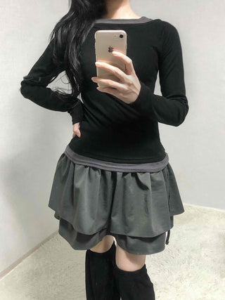 Layered Banding Gathered Mini Skirt