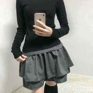 Layered Banding Gathered Mini Skirt