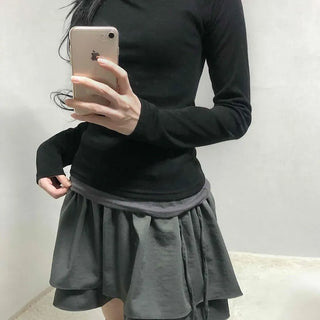 Layered Banding Gathered Mini Skirt