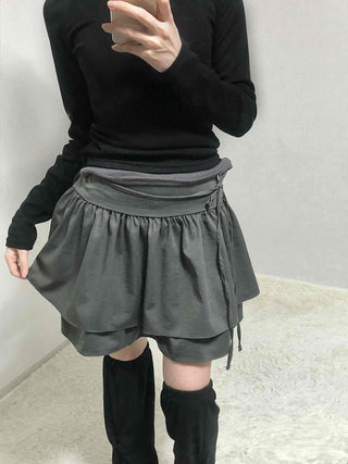 Layered Banding Gathered Mini Skirt