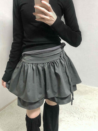 Layered Banding Gathered Mini Skirt