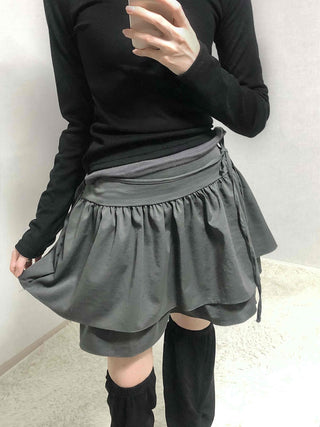 Layered Banding Gathered Mini Skirt
