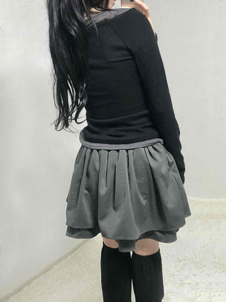 Layered Banding Gathered Mini Skirt