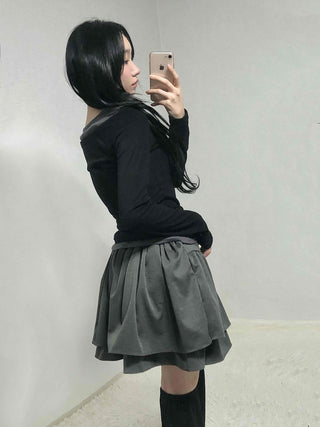 Layered Banding Gathered Mini Skirt