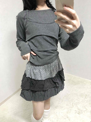Mixed Fabric Tiered Frill Mini Skirt
