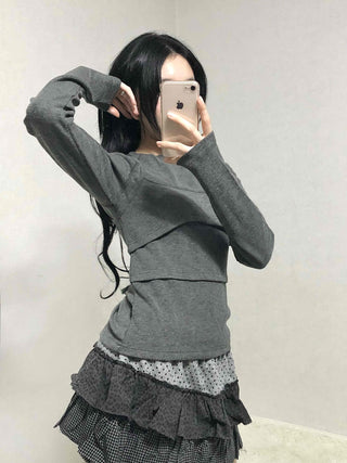 Mixed Fabric Tiered Frill Mini Skirt