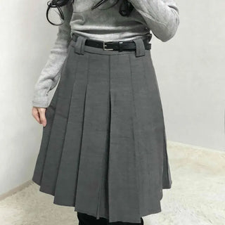 Classic High-Waisted Belted Pleated Skirt