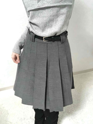 Classic High-Waisted Belted Pleated Skirt