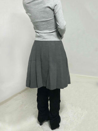 Classic High-Waisted Belted Pleated Skirt