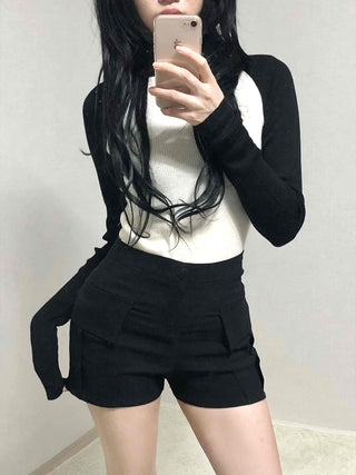 Ribbed Raglan Slim Fit Colorblock Round Knit