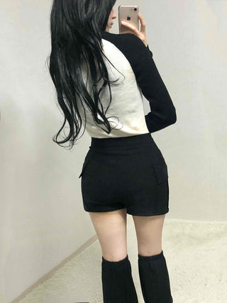 Ribbed Raglan Slim Fit Colorblock Round Knit
