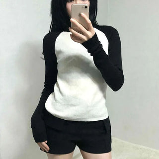 Ribbed Raglan Slim Fit Colorblock Round Knit