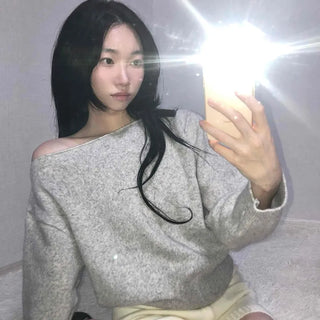 Soft Melange Off-Shoulder Loose Fit Knit