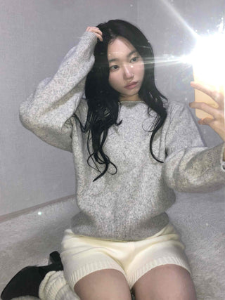 Soft Melange Off-Shoulder Loose Fit Knit