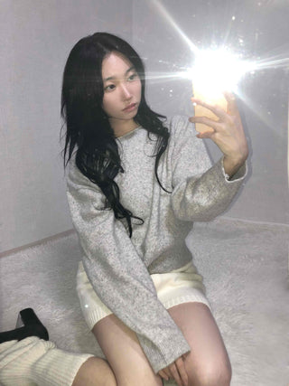 Soft Melange Off-Shoulder Loose Fit Knit