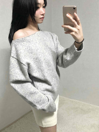 Soft Melange Off-Shoulder Loose Fit Knit