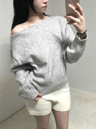 Soft Melange Off-Shoulder Loose Fit Knit
