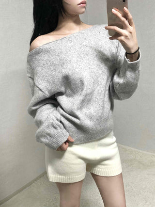 Soft Melange Off-Shoulder Loose Fit Knit