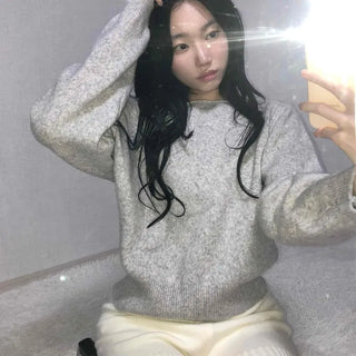 Soft Melange Off-Shoulder Loose Fit Knit