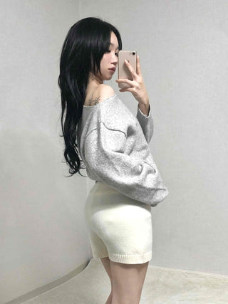 Soft Melange Off-Shoulder Loose Fit Knit