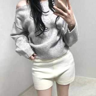Soft Melange Off-Shoulder Loose Fit Knit