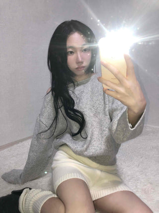 Soft Melange Off-Shoulder Loose Fit Knit