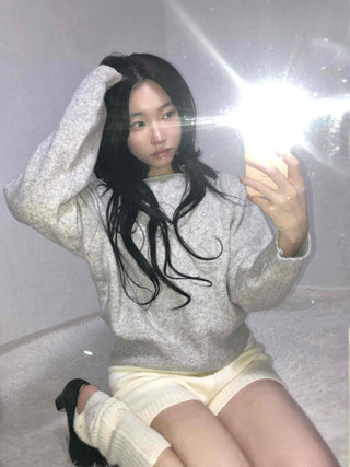 Soft Melange Off-Shoulder Loose Fit Knit