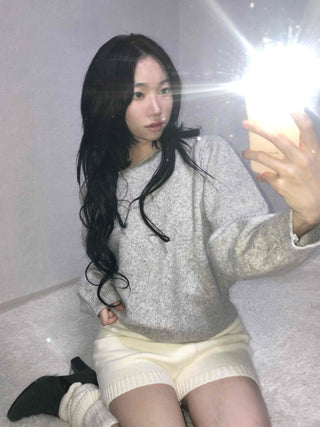 Soft Melange Off-Shoulder Loose Fit Knit