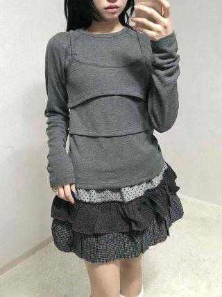 Basic Long Sleeve Tee with Layered Lace Hem