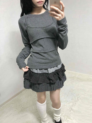 Basic Long Sleeve Tee with Layered Lace Hem