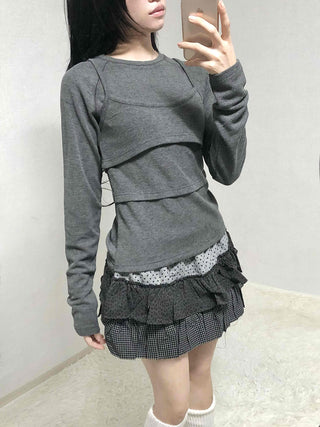 Basic Long Sleeve Tee with Layered Lace Hem