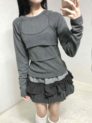 Basic Long Sleeve Tee with Layered Lace Hem