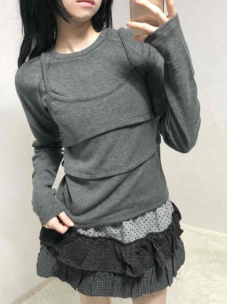 Basic Long Sleeve Tee with Layered Lace Hem