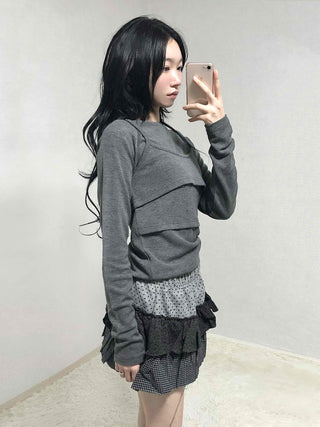 Basic Long Sleeve Tee with Layered Lace Hem