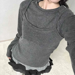 Basic Long Sleeve Tee with Layered Lace Hem