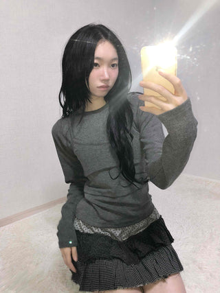 Basic Long Sleeve Tee with Layered Lace Hem