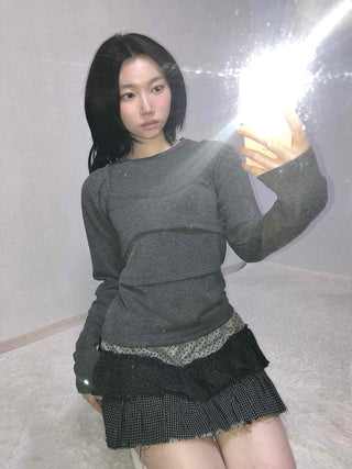 Basic Long Sleeve Tee with Layered Lace Hem