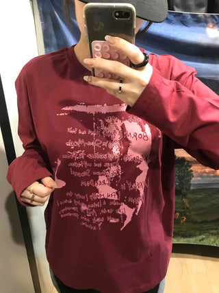 Printed Loose Fit Round Long Sleeve Tee