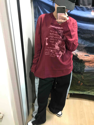 Printed Loose Fit Round Long Sleeve Tee